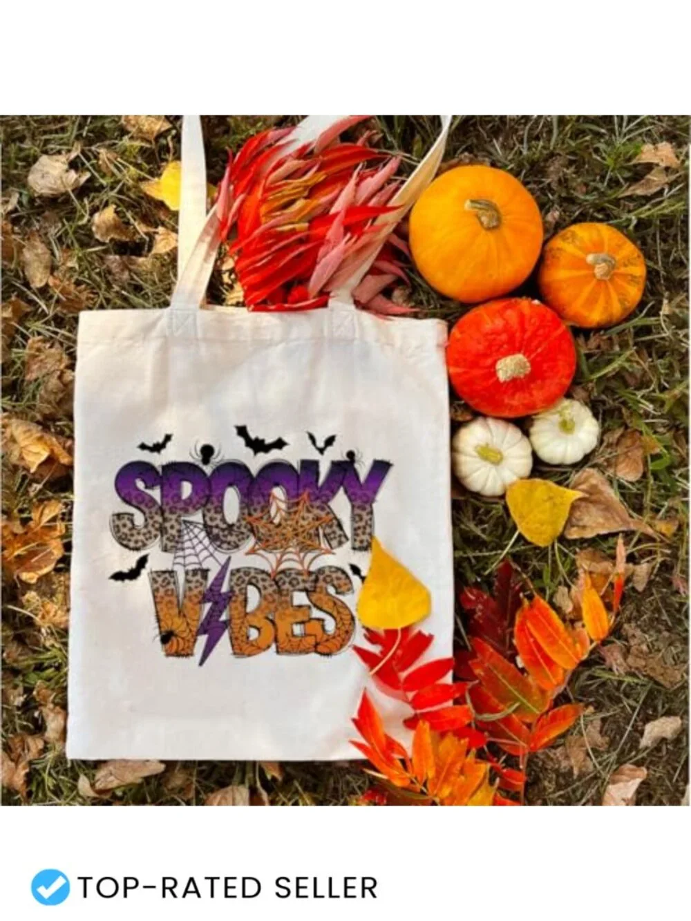 Halloween Ghost Canvas Tote Bag 14x16 in Reusable